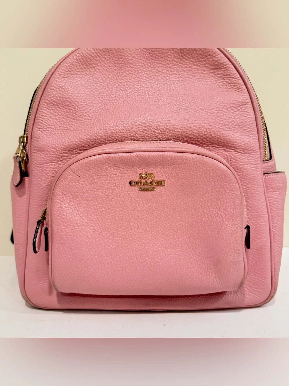 Coach Court Backpack 5666 Pink Pebble Leather Gold Zip Mini Daypack Bookbag